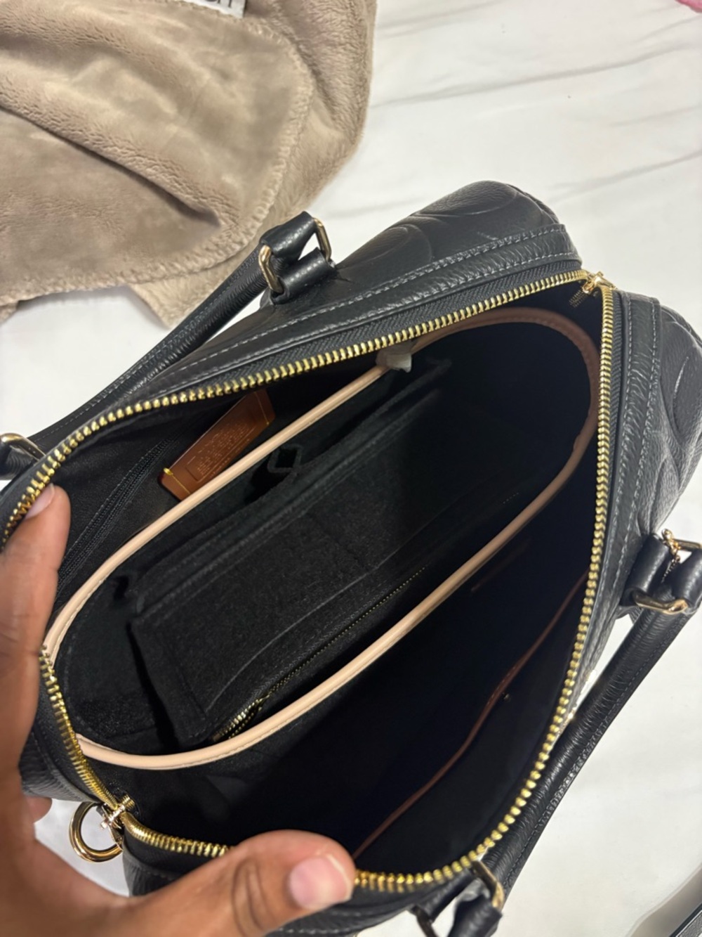 Coach Black Embossed Signature Leather Satchel with Gold HardwareLarge Rowan - Picture 6 of 6